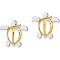 14K Yellow Gold Sea Turtle Post Earrings with Rhodium Plating - Nature Inspired Design by 0