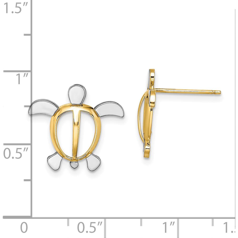 14K Yellow Gold Sea Turtle Post Earrings with Rhodium Plating - Nature Inspired Design by 0