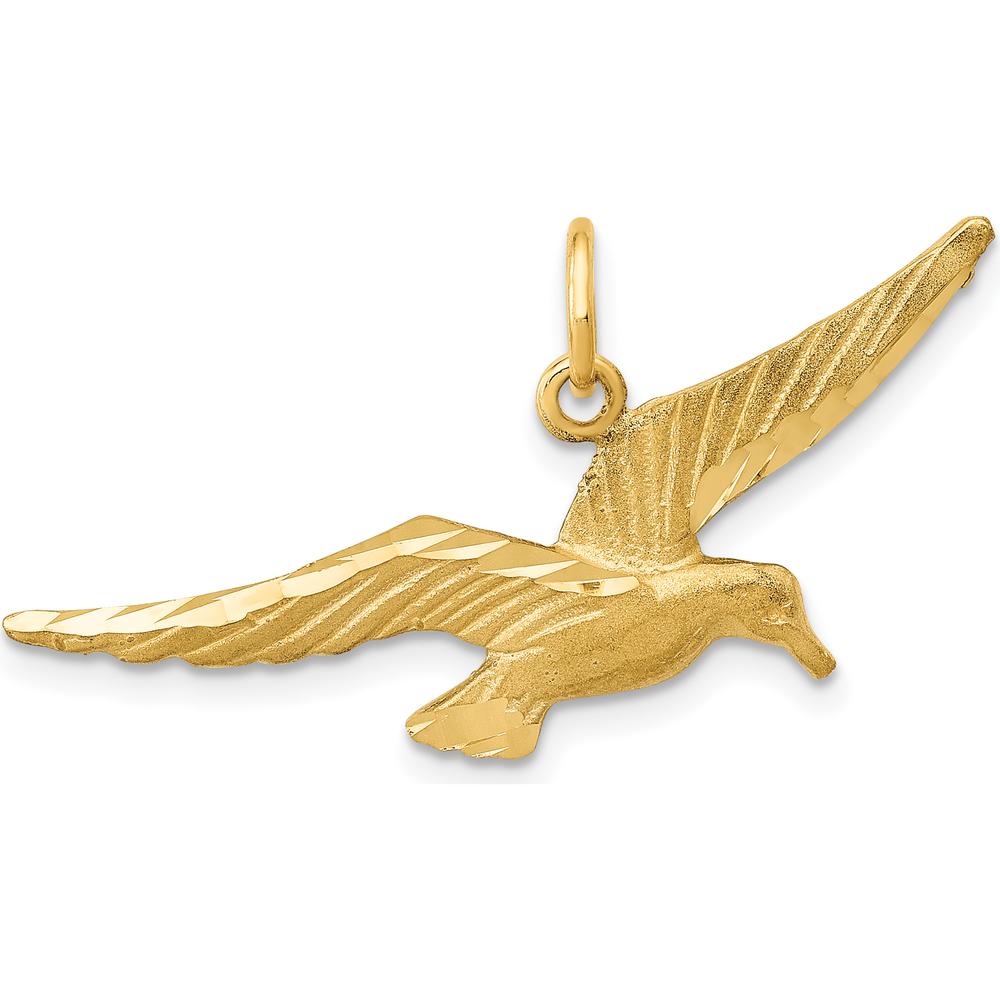 14K Yellow Gold Seagull Charm Pendant with Diamond-Cut Texture - 16.5mm Length by Oro Pregiato