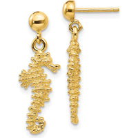 14K Yellow Gold Seahorse Dangle Earrings - 24mm Length by 0