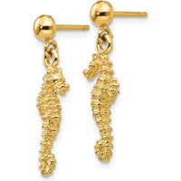 14K Yellow Gold Seahorse Dangle Earrings - 24mm Length by 0