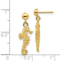 14K Yellow Gold Seahorse Dangle Earrings - 24mm Length by 0