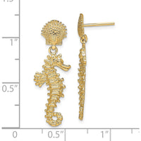 14K Yellow Gold Seahorse Dangling Earrings from Shell - 30.25mm Length by 0
