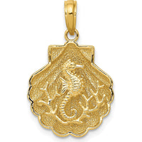 14K Yellow Gold Seahorse in Shell Pendant with Textured Design by Oro Pregiato