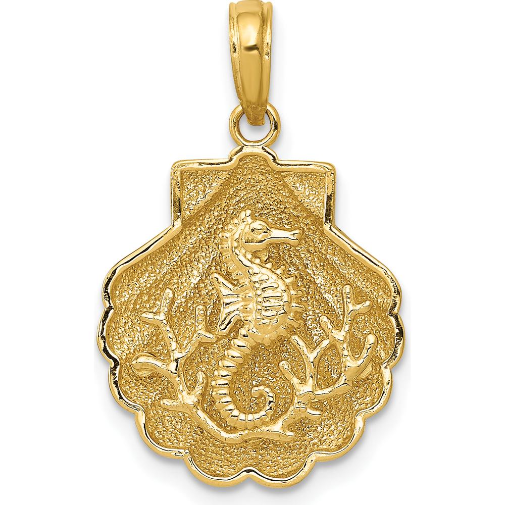 14K Yellow Gold Seahorse in Shell Pendant with Textured Design by Oro Pregiato