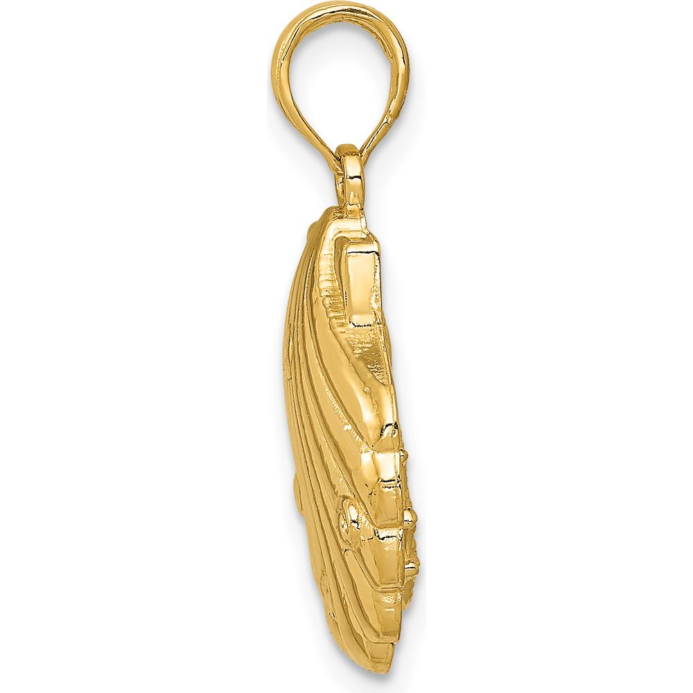 14K Yellow Gold Seahorse in Shell Pendant with Textured Design by Oro Pregiato