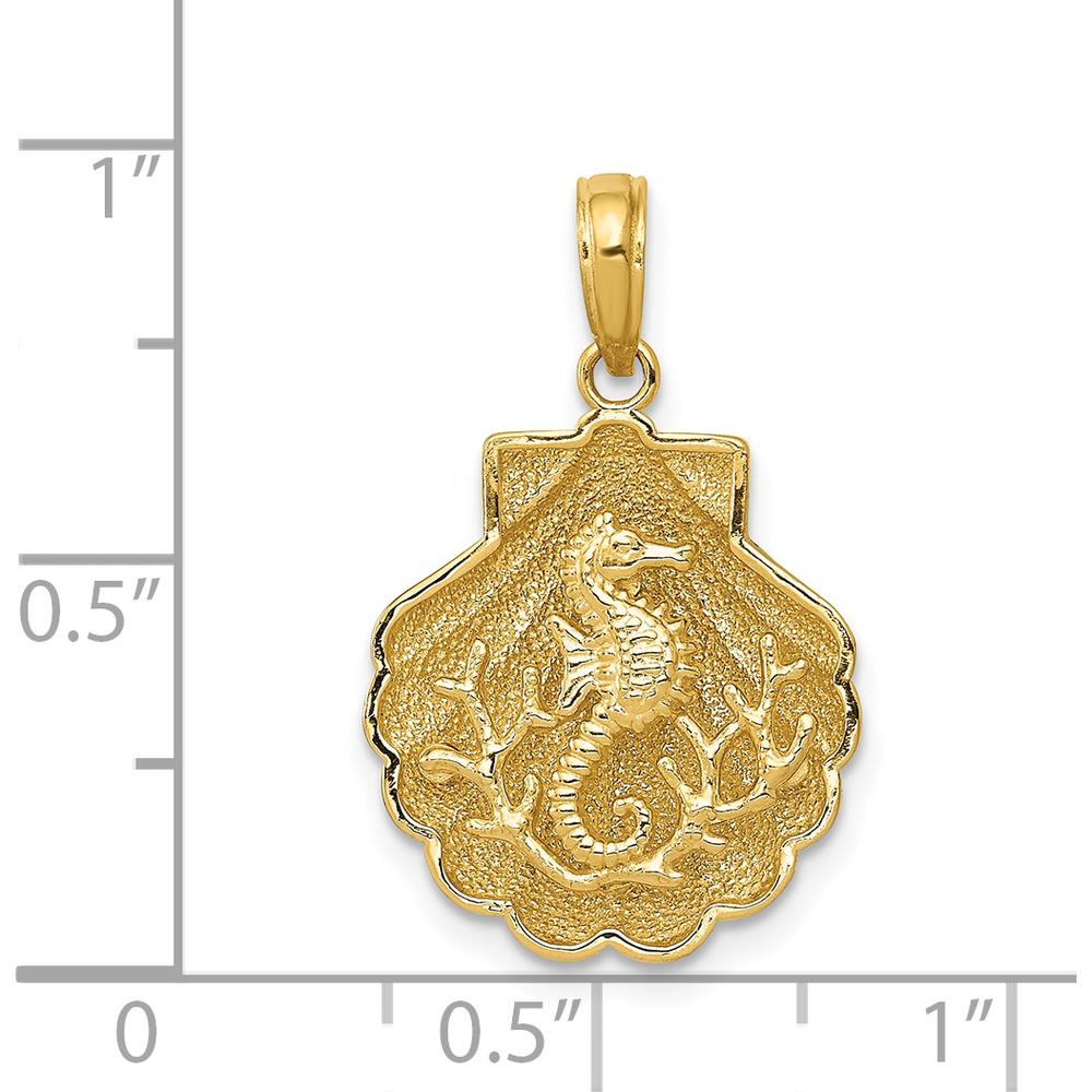 14K Yellow Gold Seahorse in Shell Pendant with Textured Design by Oro Pregiato
