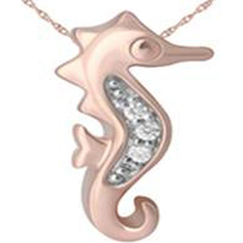 14K Yellow Gold Seahorse Pendant Charm with Diamond Accent - 0.01 Carat Total Diamond Weight - Royal Jewelry