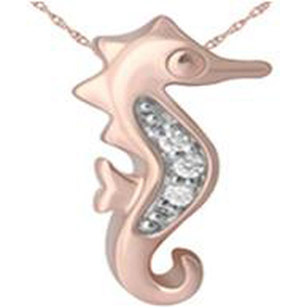14K Yellow Gold Seahorse Pendant with Channel-Set Round Diamonds - 0.01 Carat Total Diamond Weight - Royal Jewelry