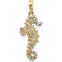 14K Yellow Gold Seahorse Pendant with Rhodium Accents - Polished Finish, 31mm Long by Oro Pregiato