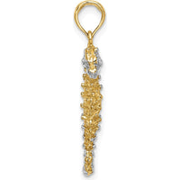 14K Yellow Gold Seahorse Pendant with Rhodium Accents - Polished Finish, 31mm Long by Oro Pregiato