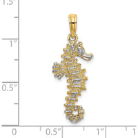 14K Yellow Gold Seahorse Pendant with Rhodium Accents - Polished Finish, 31mm Long by Oro Pregiato