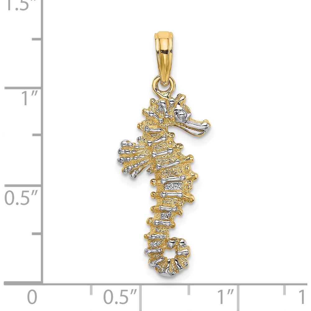 14K Yellow Gold Seahorse Pendant with Rhodium Accents - Polished Finish, 31mm Long by Oro Pregiato