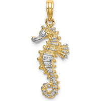 14K Yellow Gold Seahorse Pendant with Rhodium Accents - Polished Finish, 31mm Long by Oro Pregiato
