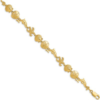 14K Yellow Gold Seashore Theme Bracelet with Starfish, Shell, Sand Dollar, and Dolphin Charms - 7.25" Length by Oro Pregiato