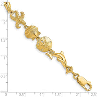 14K Yellow Gold Seashore Theme Bracelet with Starfish, Shell, Sand Dollar, and Dolphin Charms - 7.25" Length by Oro Pregiato