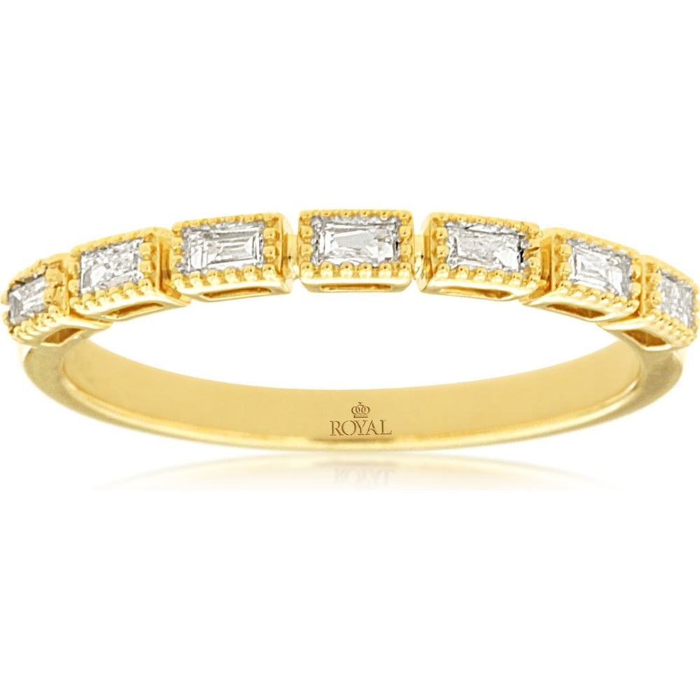 14K Yellow Gold Segmented Diamond Band with Milgrain-Edged Baguette Cut Diamonds - 0.20 Carat Total Diamond Weight - Royal Jewelry
