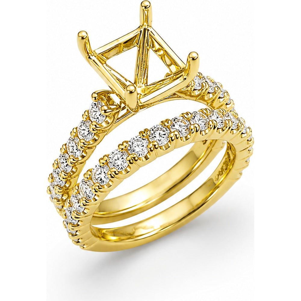14K Yellow Gold Semi-Mount Bridal Set with Pavé Set Lab-Grown Diamonds - 2.00 Carat Total Diamond Weight by Auriventus