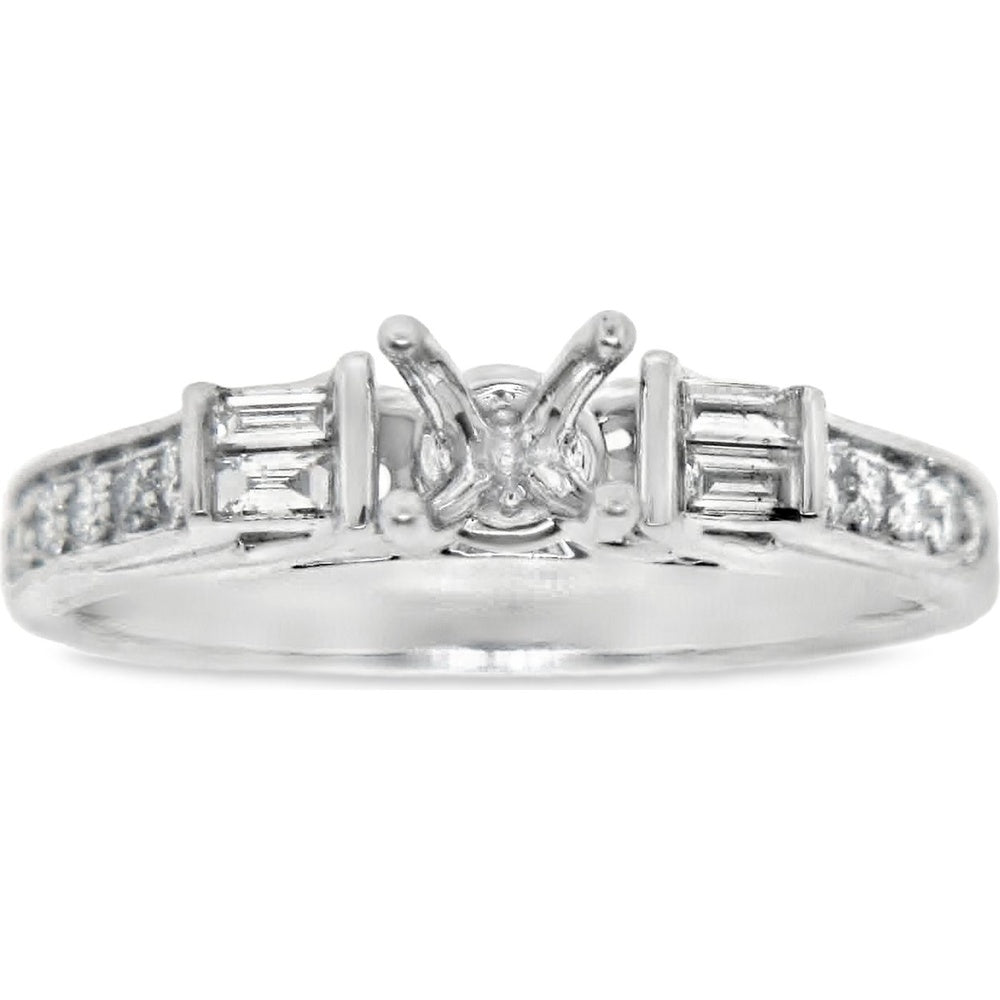 14K Yellow Gold Semi-Mount Engagement Ring with Baguette and Round Diamond Accents - 0.49 Carat Total Diamond Weight (Center Stone Not Included) by Auriventus