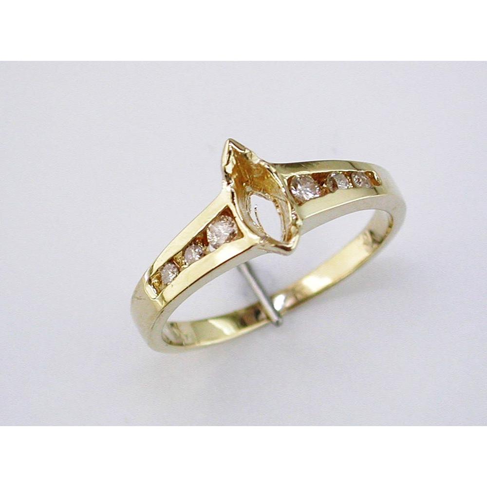 14K Yellow Gold Semi-Mount Engagement Ring with Channel-Set Round Diamond Accents - 0.18 Carat Total Diamond Weight - Royal Jewelry