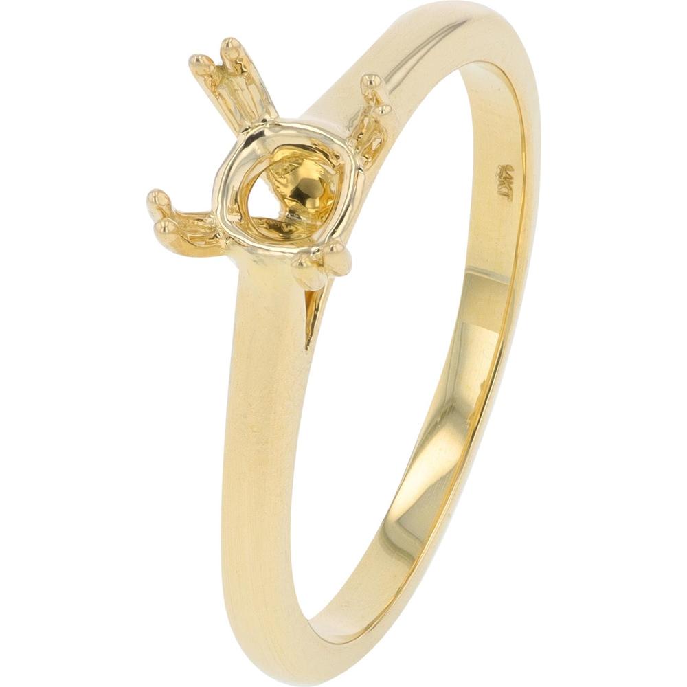 14K Yellow Gold Semi-Mount for 5 mm Cushion Cut Stone - Holds 0.50 Carat Gemstone