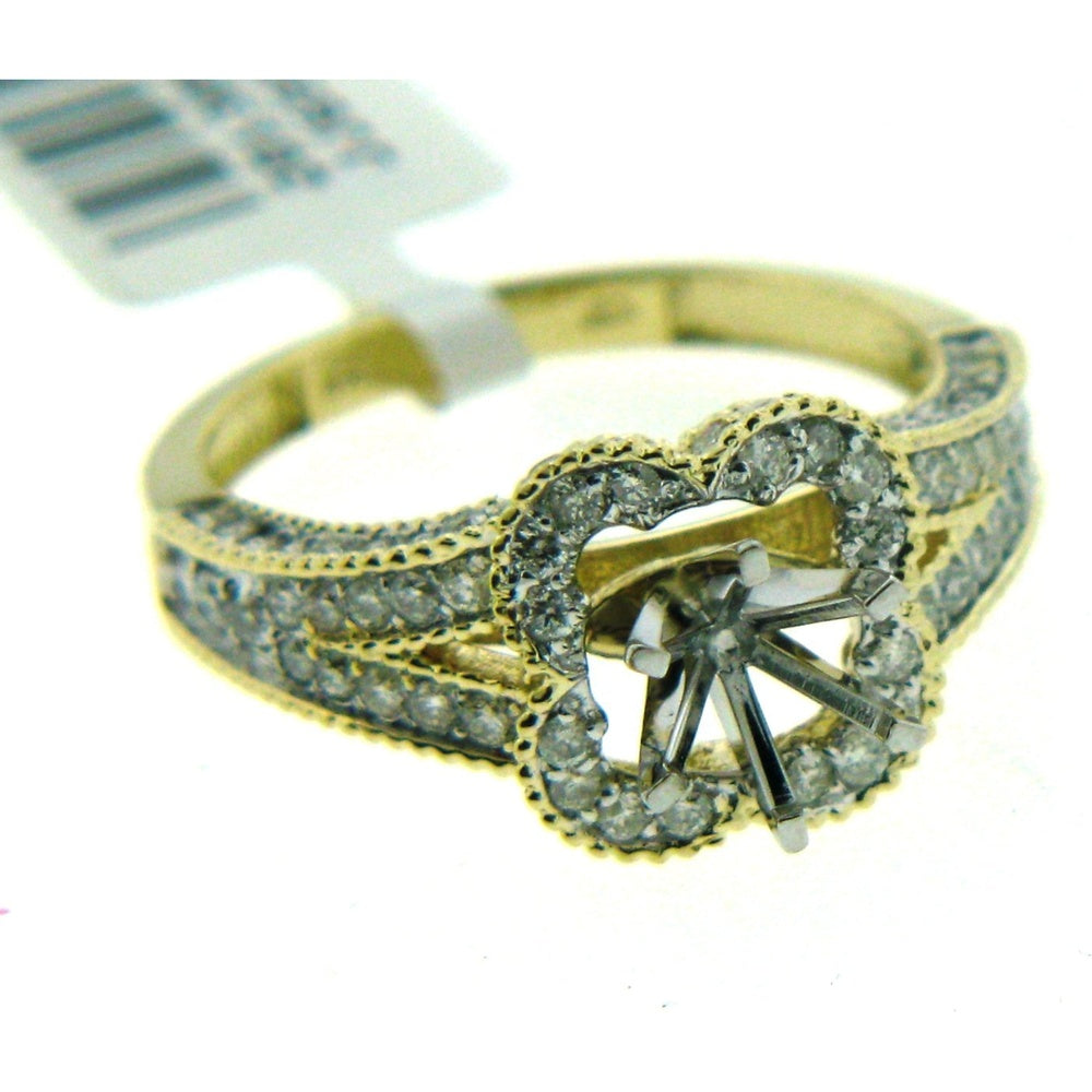 14K Yellow Gold Semi-Mount Halo Ring with Milgrain Detail and Pavé Set Round Diamonds - 0.86 Carat Total Diamond Weight by Auriventus