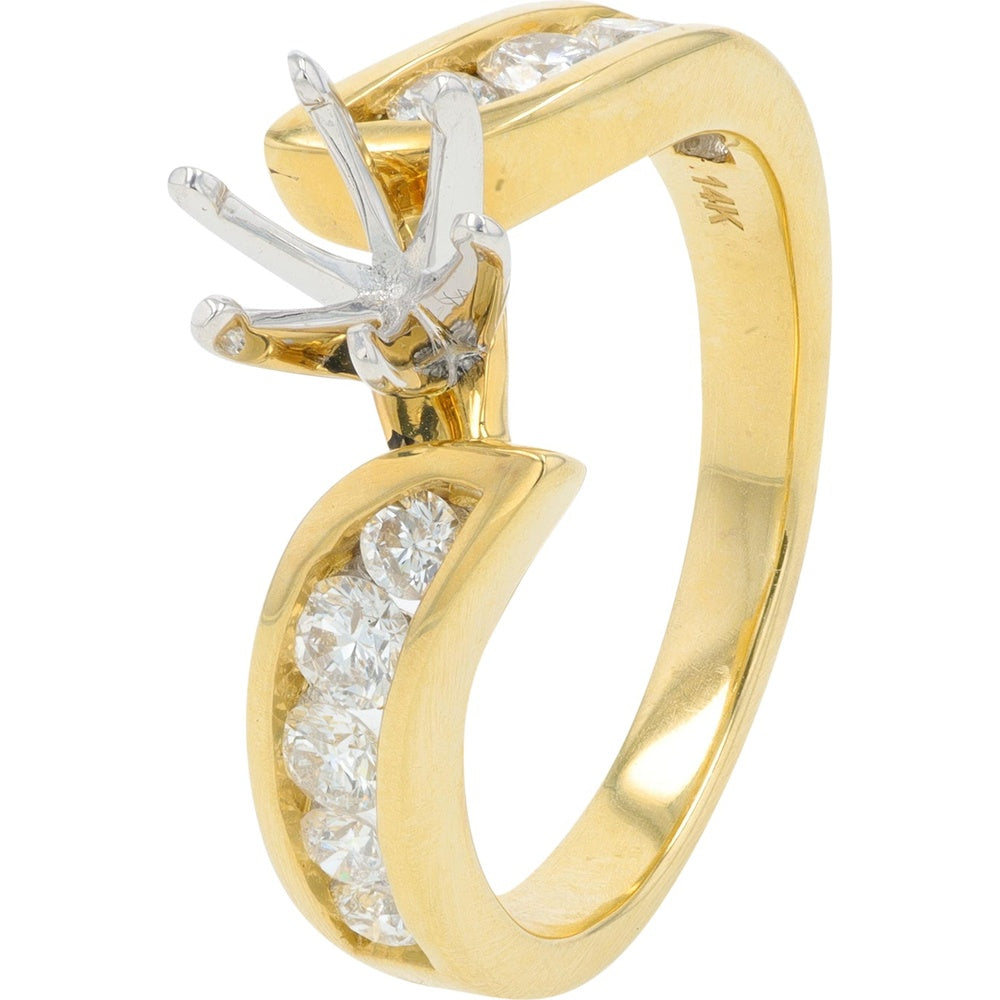 14K Yellow Gold Semi-Mount Ring with Channel Set Round Brilliant Diamonds - 0.65 Carat Total Diamond Weight