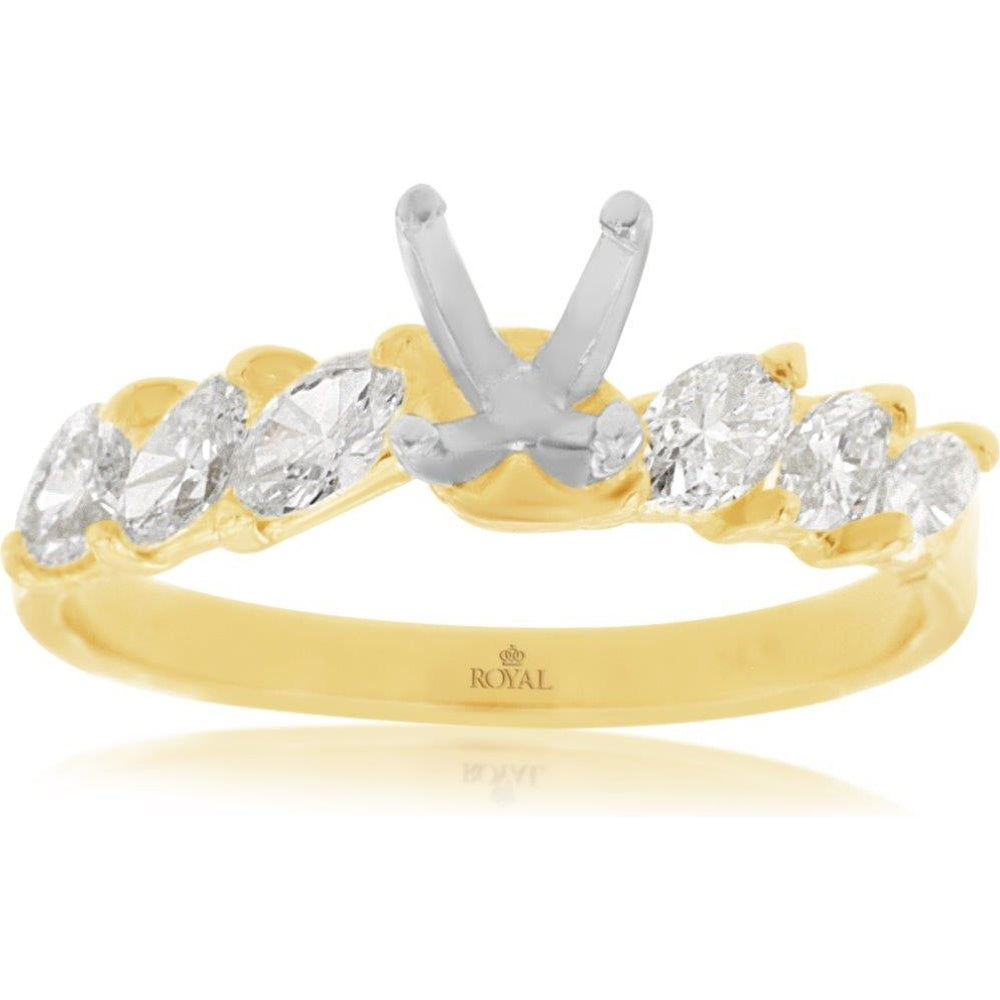 14K Yellow Gold Semi-Mount Ring with Marquise-Cut Side Diamonds - 0.70 Carat Total Side Diamond Weight - Royal Jewelry