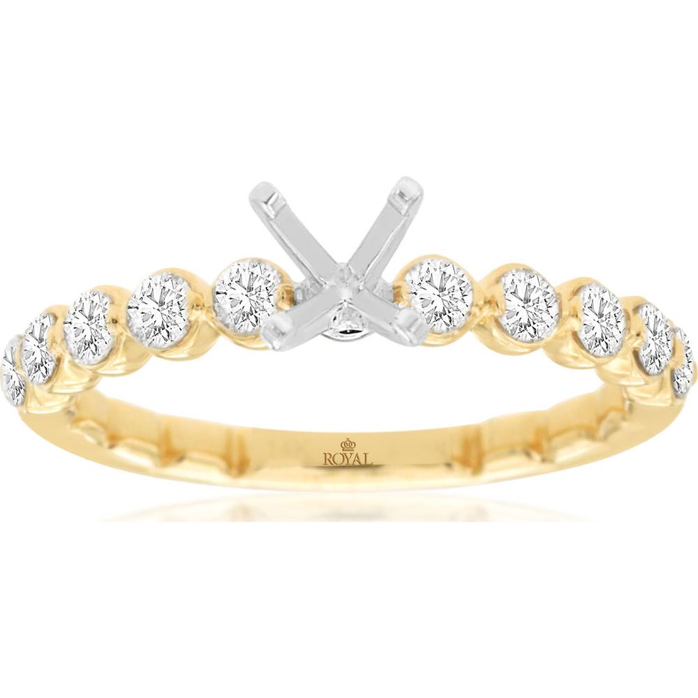 14K Yellow Gold Semi-Mount Ring with Round Diamond Accents - 0.50 Carat Total Diamond Weight - Royal Jewelry
