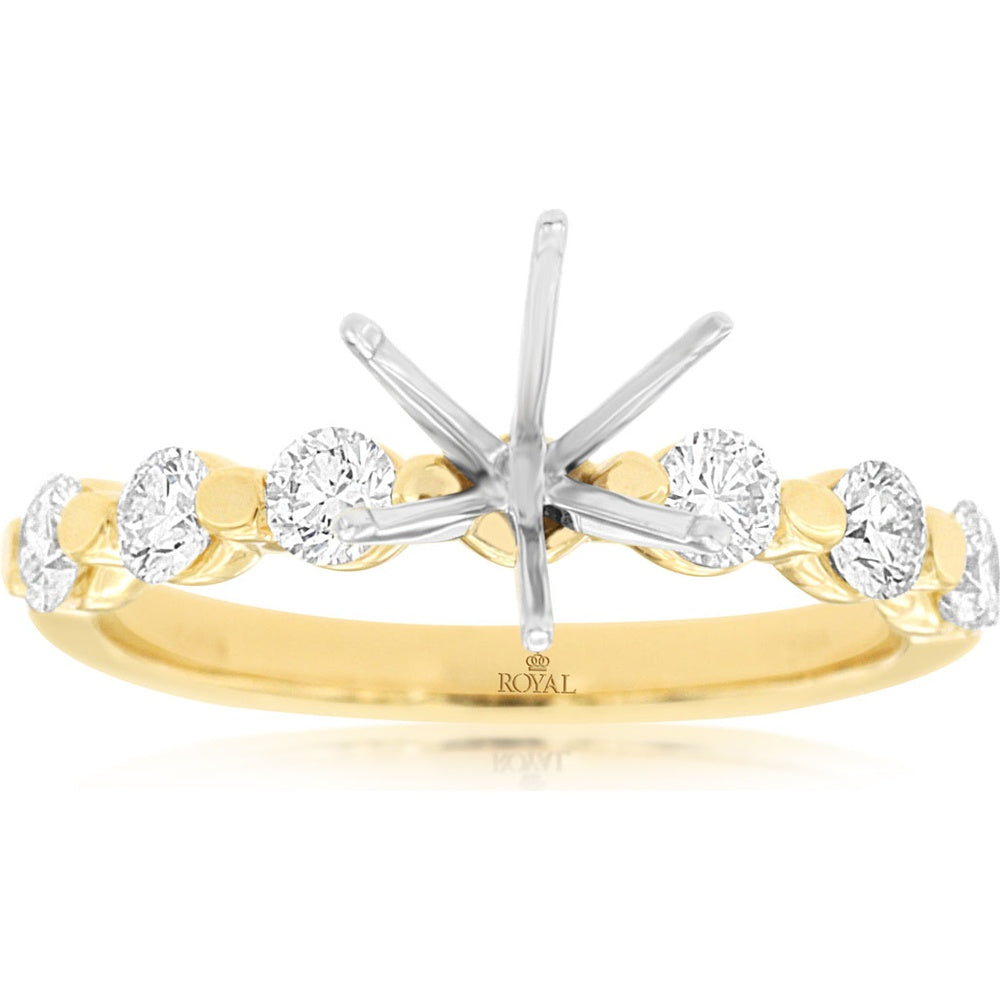 14K Yellow Gold Semi-Mount Ring with Six-Prong Setting and 0.65 Carat Total Round Diamond Accents - Royal Jewelry