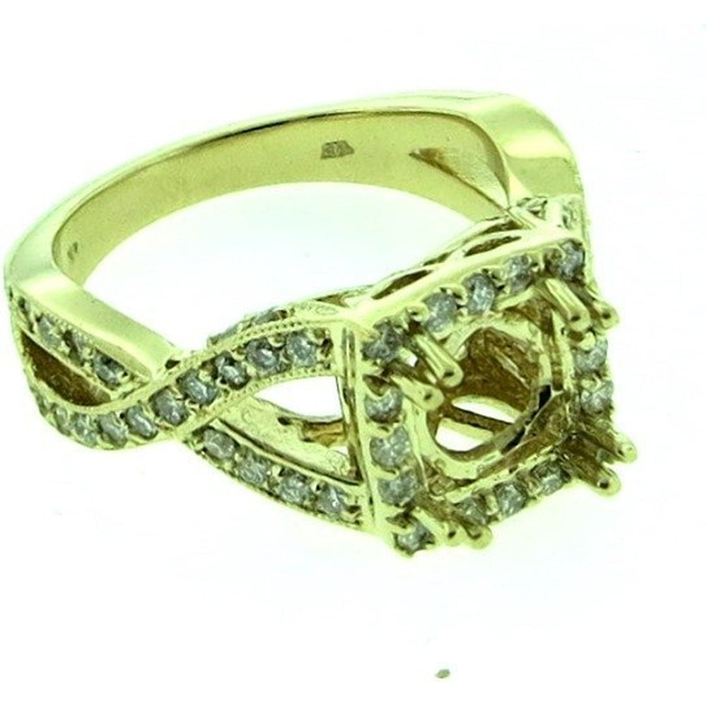 14K Yellow Gold Semi-Mount Ring with Twisted Shank and Milgrain Detail - 0.88 Carat Total Diamond Weight by Auriventus