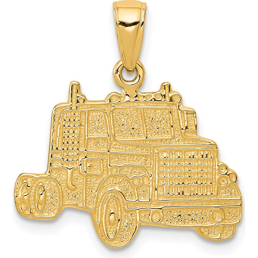 14K Yellow Gold Semi Truck Cab Pendant - Textured Design with Polished Finish by Oro Pregiato