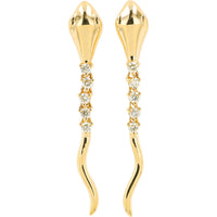 14K Yellow Gold Serpent Drop Earrings with Prong-Set Round Diamonds - 0.17 Carat Total Diamond Weight
