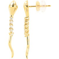 14K Yellow Gold Serpent Drop Earrings with Prong-Set Round Diamonds - 0.17 Carat Total Diamond Weight