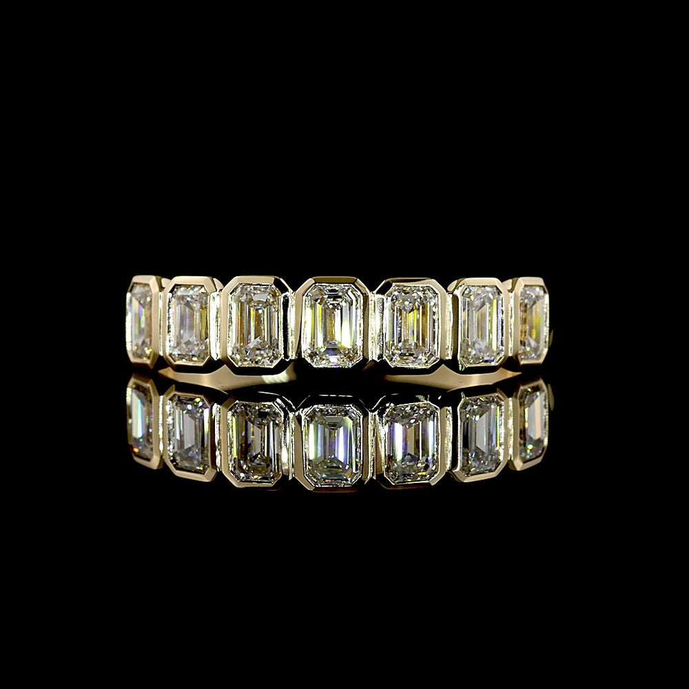 14K Yellow Gold Seven-Stone Eternity Band with Bezel-Set Emerald Cut Lab Diamonds - 1.09 Carat Total Weight E-F VS1 - Covaloro Fine Jewelry