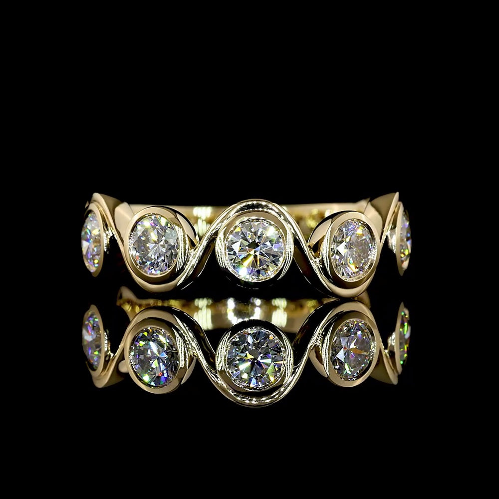 14K Yellow Gold Seven Stone Eternity Band with Bezel Set Round Lab Diamonds - 1.54 Carat Total Diamond Weight - Covaloro Fine Jewelry