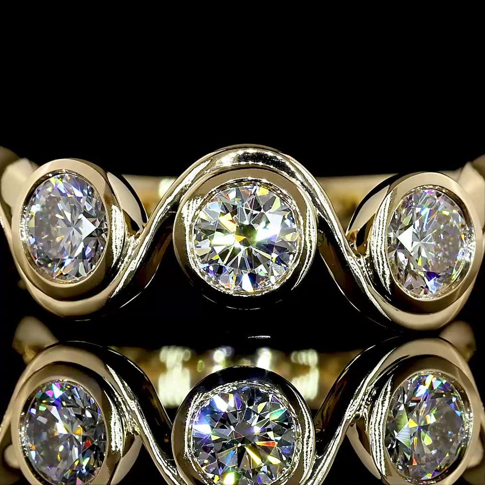 14K Yellow Gold Seven Stone Eternity Band with Bezel Set Round Lab Diamonds - 1.54 Carat Total Diamond Weight - Covaloro Fine Jewelry
