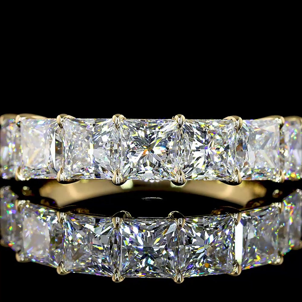 14K Yellow Gold Seven-Stone Eternity Band with Princess Cut Lab Diamonds - 3.12 Carat Total Diamond Weight - Covaloro Fine Jewelry