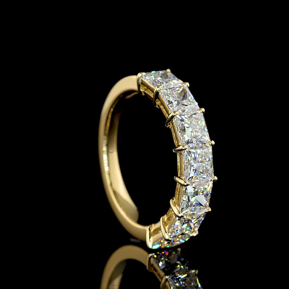 14K Yellow Gold Seven-Stone Eternity Band with Princess Cut Lab Diamonds - 3.12 Carat Total Diamond Weight - Covaloro Fine Jewelry