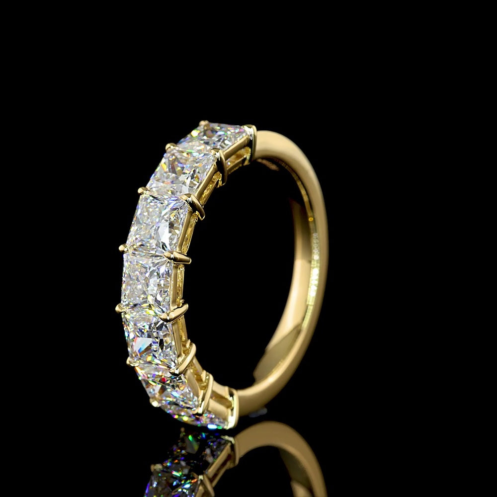 14K Yellow Gold Seven-Stone Eternity Band with Princess Cut Lab Diamonds - 3.12 Carat Total Diamond Weight - Covaloro Fine Jewelry