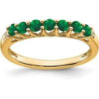 14K Yellow Gold Seven-Stone Ring with Lab-Created Emeralds and Diamonds - 0.09 Carat Total Emerald Weight, 0.006 Carat Total Diamond Weight by 0