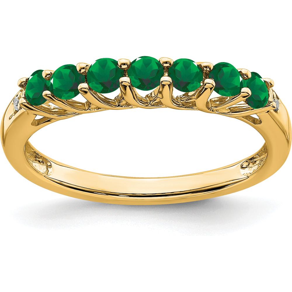 14K Yellow Gold Seven-Stone Ring with Lab-Created Emeralds and Diamonds - 0.09 Carat Total Emerald Weight, 0.006 Carat Total Diamond Weight by 0