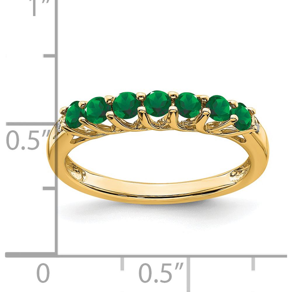 14K Yellow Gold Seven-Stone Ring with Lab-Created Emeralds and Diamonds - 0.09 Carat Total Emerald Weight, 0.006 Carat Total Diamond Weight by 0