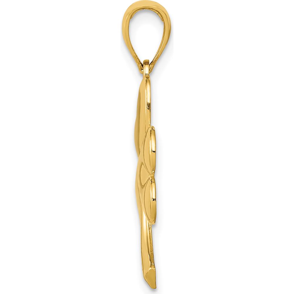 14K Yellow Gold Shamrock Charm Pendant - Polished with Textured Back by Oro Pregiato