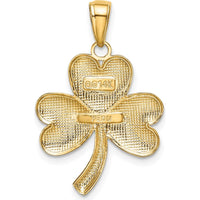 14K Yellow Gold Shamrock Charm Pendant - Polished with Textured Back by Oro Pregiato
