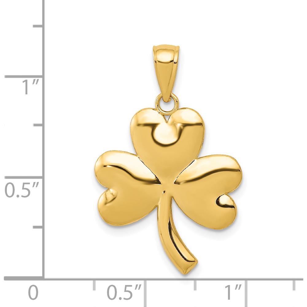 14K Yellow Gold Shamrock Charm Pendant - Polished with Textured Back by Oro Pregiato