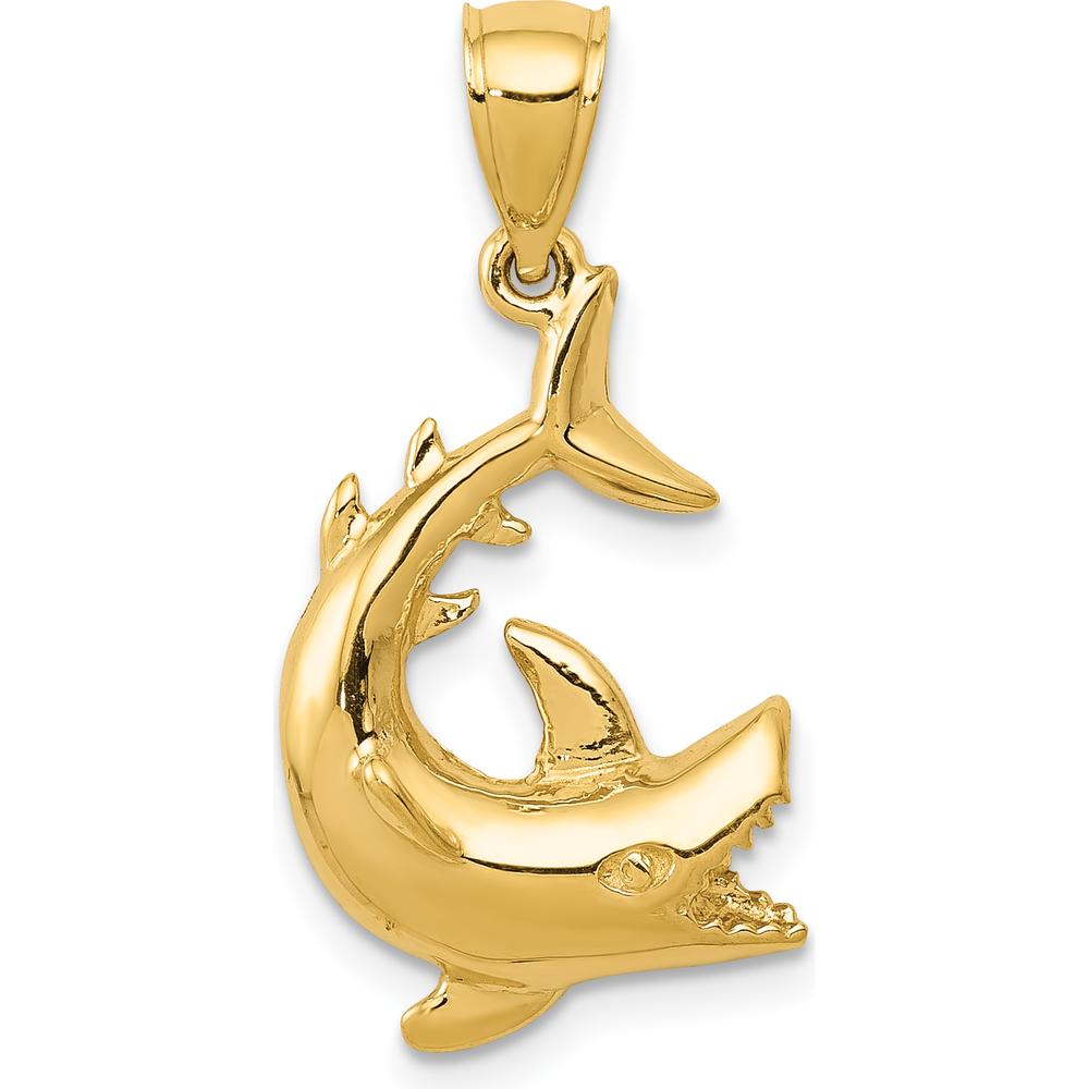 14K Yellow Gold Shark Pendant - 25mm Length, Solid Design by Oro Pregiato