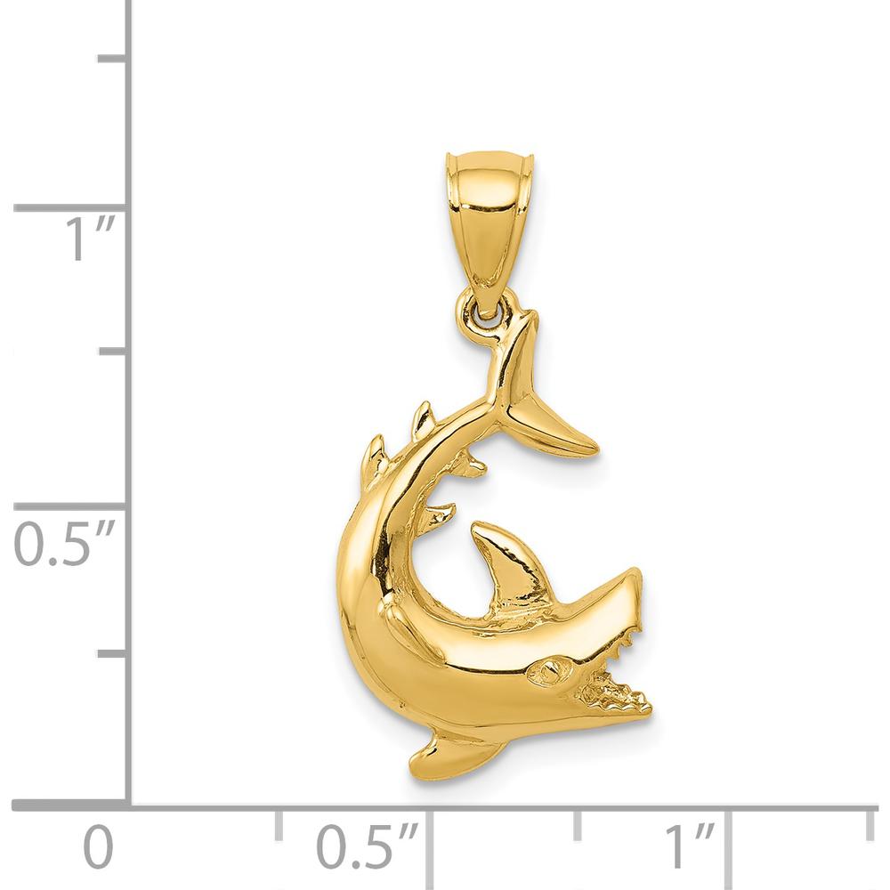 14K Yellow Gold Shark Pendant - 25mm Length, Solid Design by Oro Pregiato