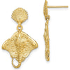 14K Yellow Gold Shell and Stingray Post Dangle Earrings - Polished Finish by 0