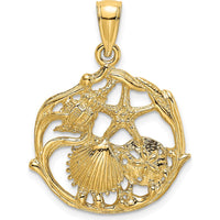 14K Yellow Gold Shell Cluster in Circle Charm Pendant - Textured Finish by Oro Pregiato